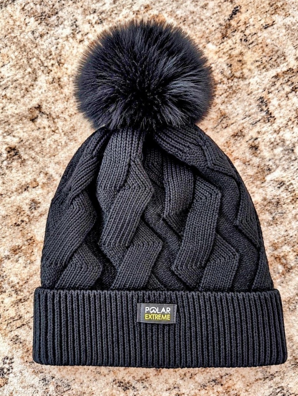 Polar Extreme Cable Knit Pom Beanie Black